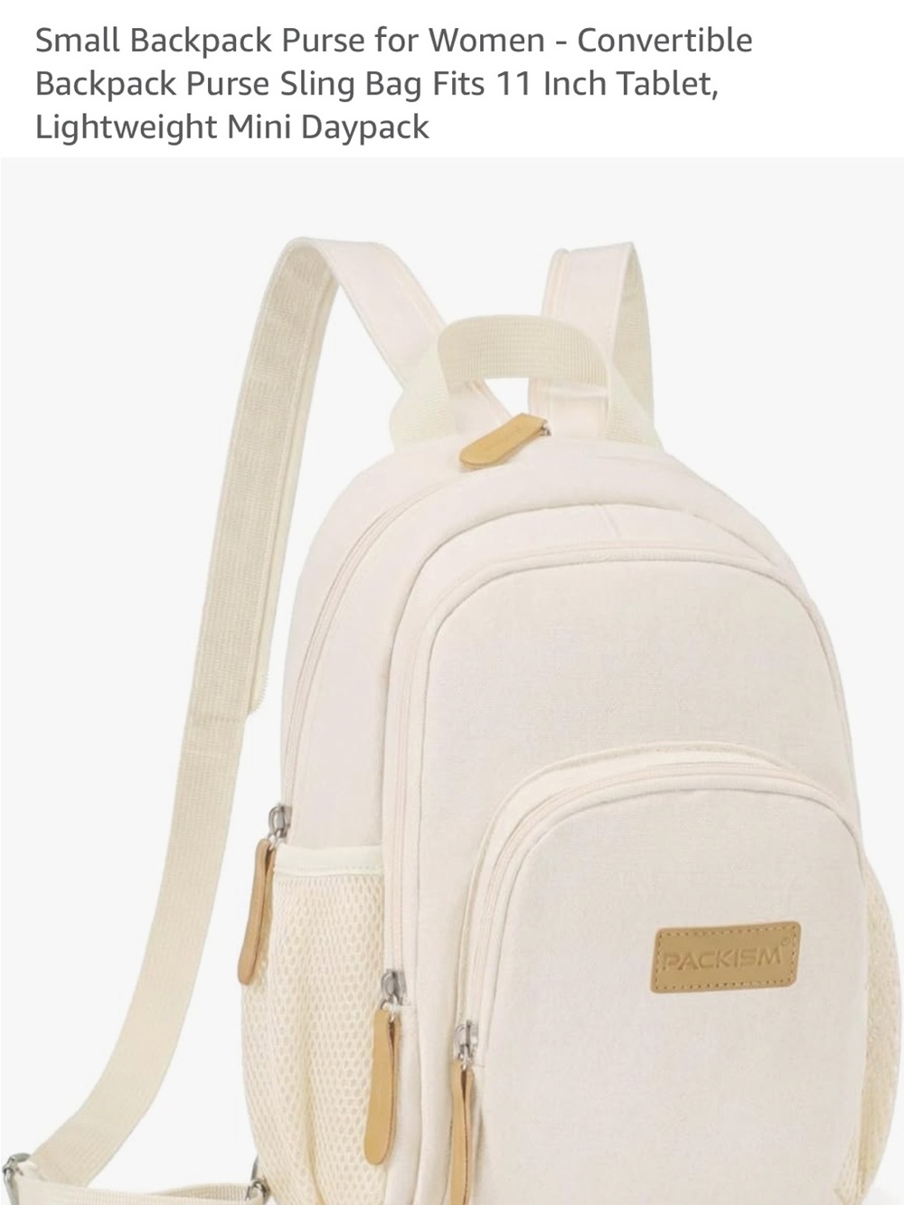 Packism Cream Convertible Mini Backpack Purse